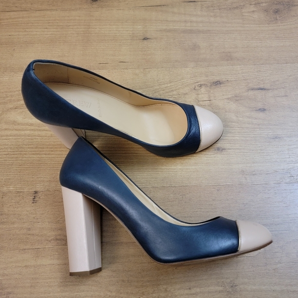 J. Crew Etta Cap Toe Navy and Beige Leather Pumps - Picture 2 of 14